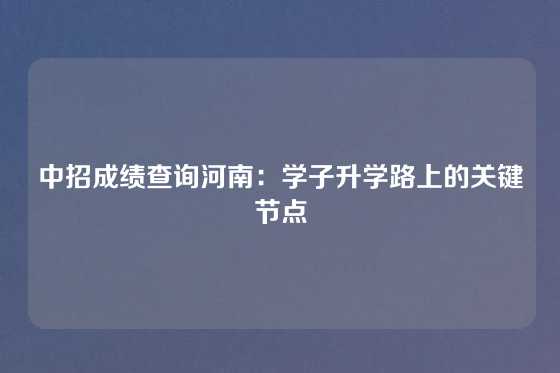 中招成绩查询河南：学子升学路上的关键节点