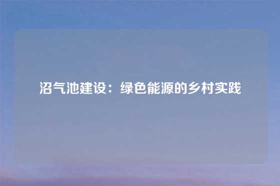 沼气池建设:绿色能源的乡村实践